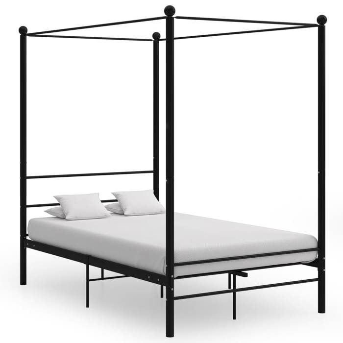 SALE 2026 Stable Structure de lit double Noir - Cadre de lit à baldaquin sans matelas noir 140x200cm métal2064