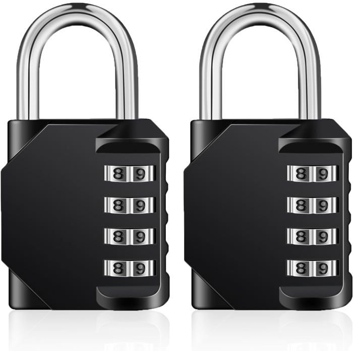 Cadenas Code 4 Chiffres Cadenas Casier Pour Vestiaire Sport Scolaire Abri de Jardin (2 Pièces Noir)