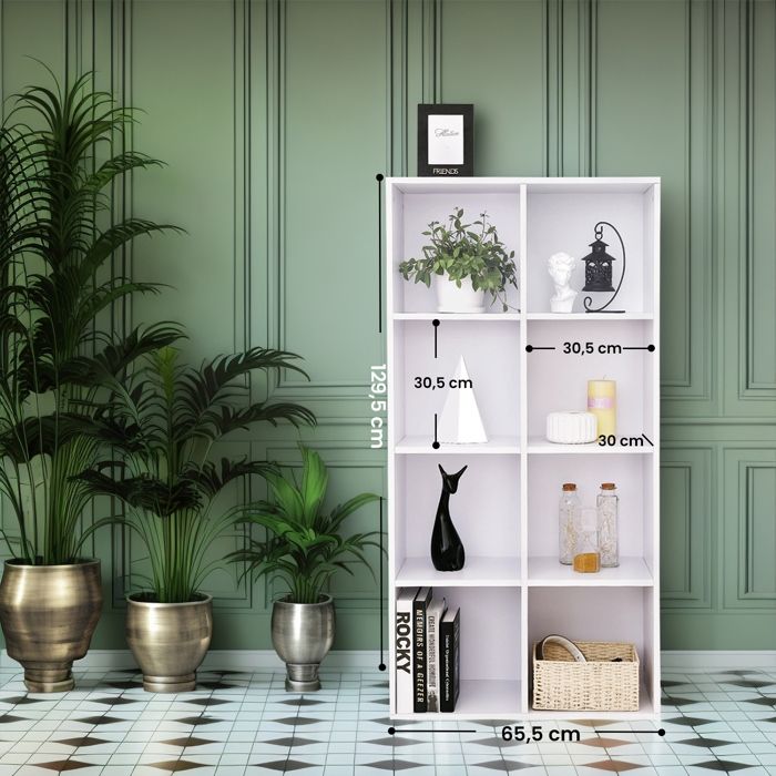 Meuble de Rangement 8 Compartiments Présentoir Blanc