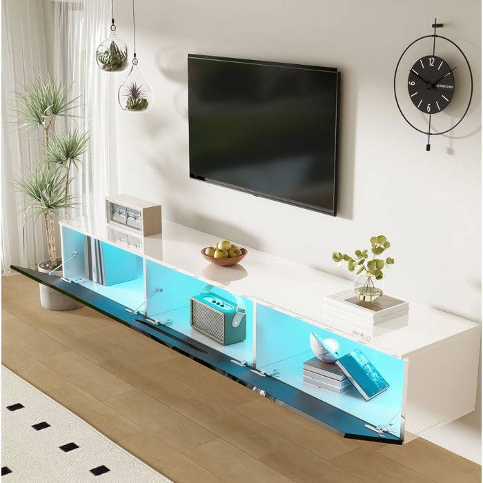 Meuble TV noir/blanc L 180 x P 35 x H 30 cm 3 portes LED 16 couleurs au sol ou mural