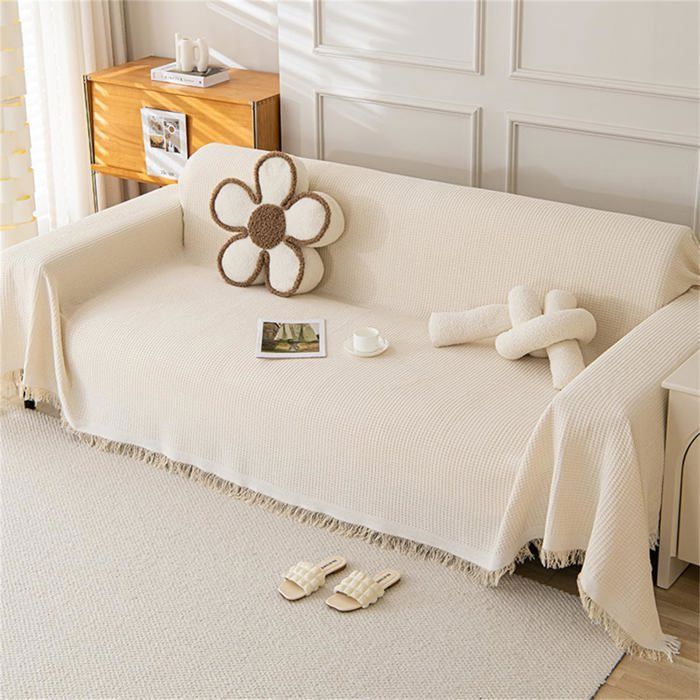 Plaid canapé grande taille réversible 1/2/3/4 places léger et doux beige 180x380 cm COUVERTURE