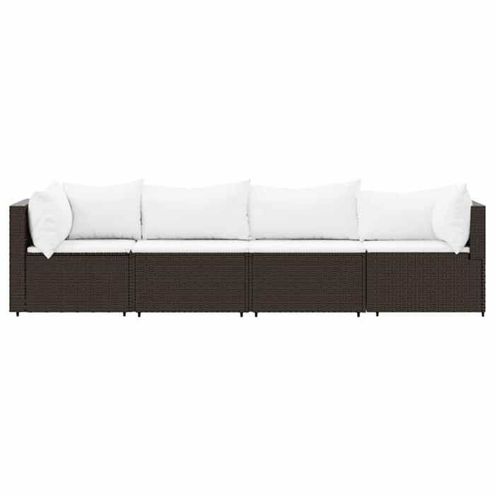 Salon de jardin 4 pcs - moderne - SOFA-SET - avec coussins Marron Résine tressée CC424