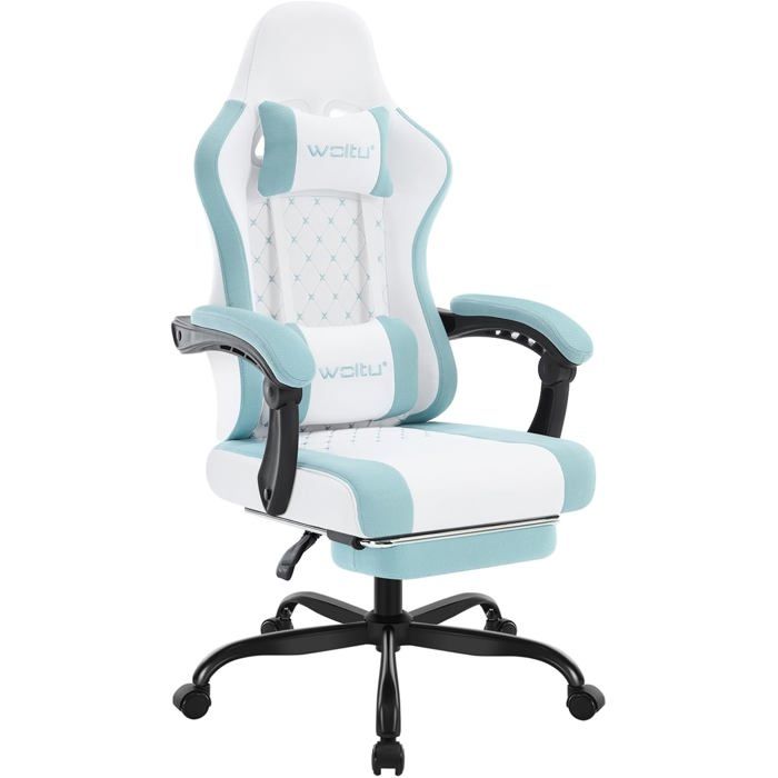 WOLTU Chaise Gaming Massante Chaise Bureau Ergonomique avec Coussin à Ressorts Tissu Maille Charge 150kg Blanc+Bleu WOLTU Chaise Gaming Massante Chaise Bureau Ergonomique avec Coussin à Ressorts Tissu Maille Charge 150kg Blanc+Bleu