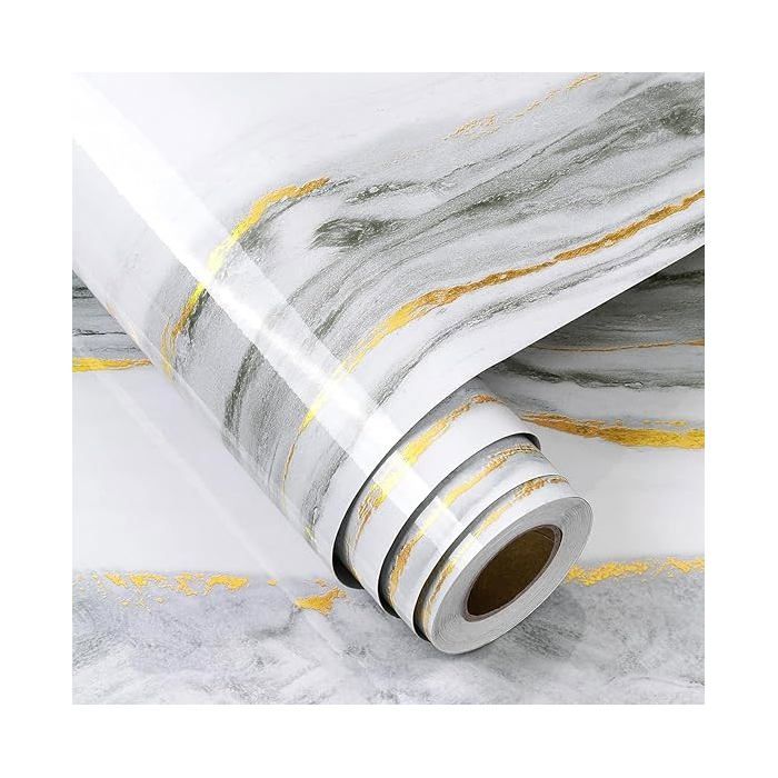 Vinyle Adhesif Meuble Cuisine Marbre Papier Peint Blanc Mural Film Autocollant Salle de Bain Papier Adhesif 40 x 200CM PAPIER PEINT