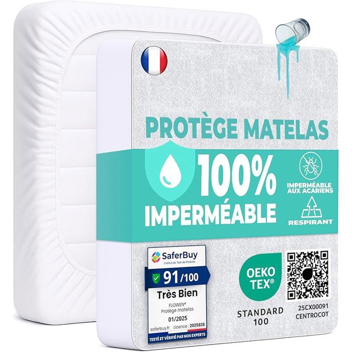 Protège Matelas 140x190 cm Alèse Impermeable Drap Housse en Coton et Microfibre Protection Lit pour 140x190cm Drap Housse
