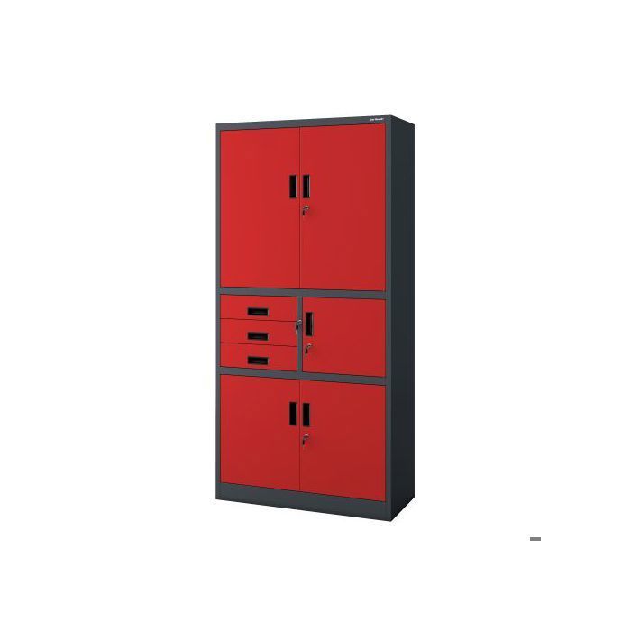 Armoire de bureau métallique avec coffre-fort couleur anthracite et rouge : FILIP II 900 x 1850 x 400 mm