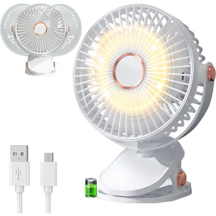 Ventilateur USB de bureauVentilateur à pince3 vitesses Rotation à 360°Portable Mini Ventilateur de Bureau USB pour MaisonBlanc