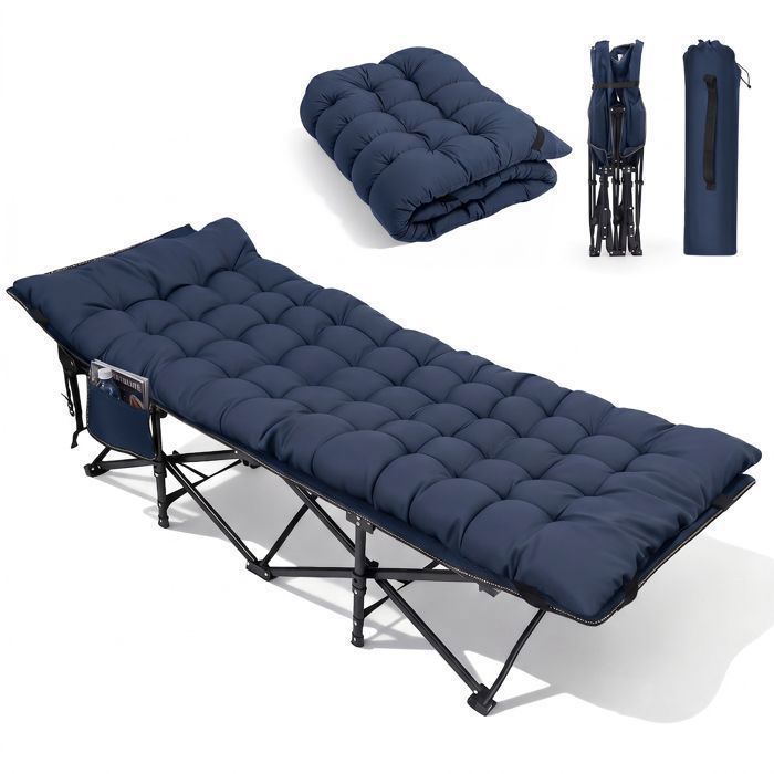 Sekey Lit de Camp Pliant 190x71x35 cm avec Matelas – Jusqu’à 200 kg Lit d’Appoint Camping Extérieur Bleu