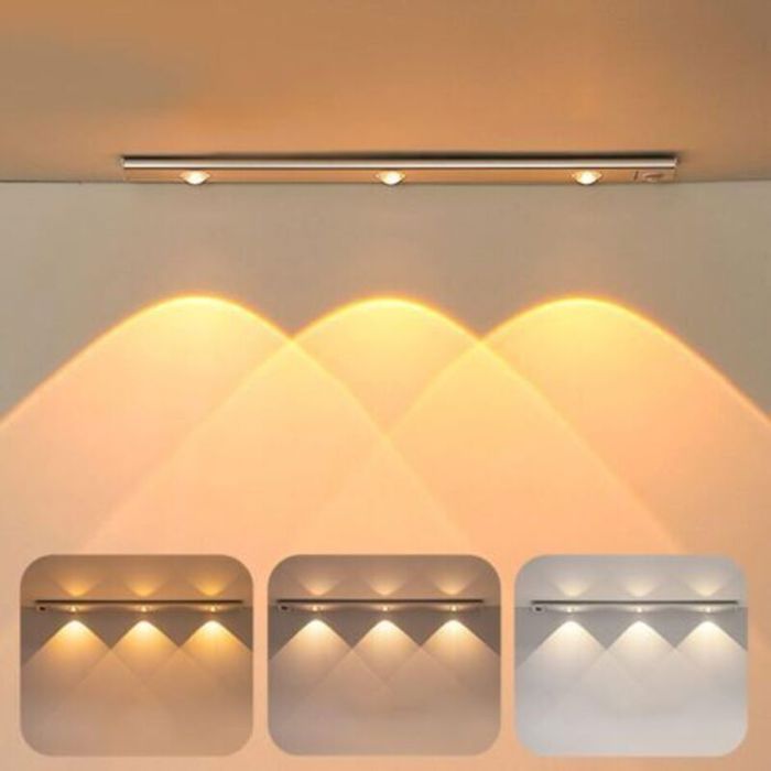 Lampe LED placard - Détecteur mouvement Rechargeable USB - Cuisine et garage - Argent