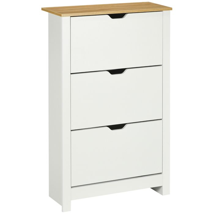 Meuble à chaussures blanc et naturel 3 abattants pour 18 paires rangement gain de place pour entrée et couloir 72x26x112 cm Meuble à chaussures blanc et naturel 3 abattants pour 18 paires rangement gain de place pour entrée et couloir 72x26x112 cm