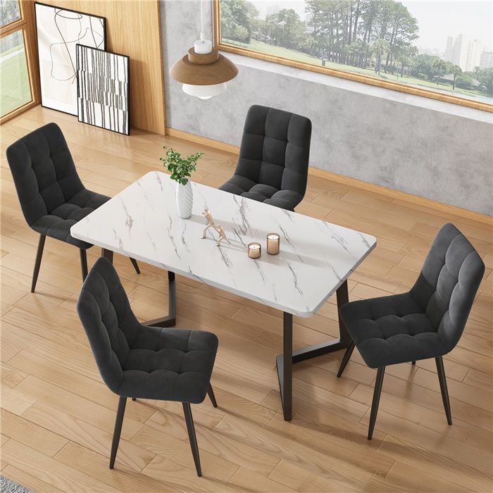 Lot 4 chaises velours gris foncé assise rembourrée dossier piètement métal pour salle à manger cuisine design moderne élégant Lot 4 chaises velours gris foncé assise rembourrée dossier piètement métal pour salle à manger cuisine design moderne élégant