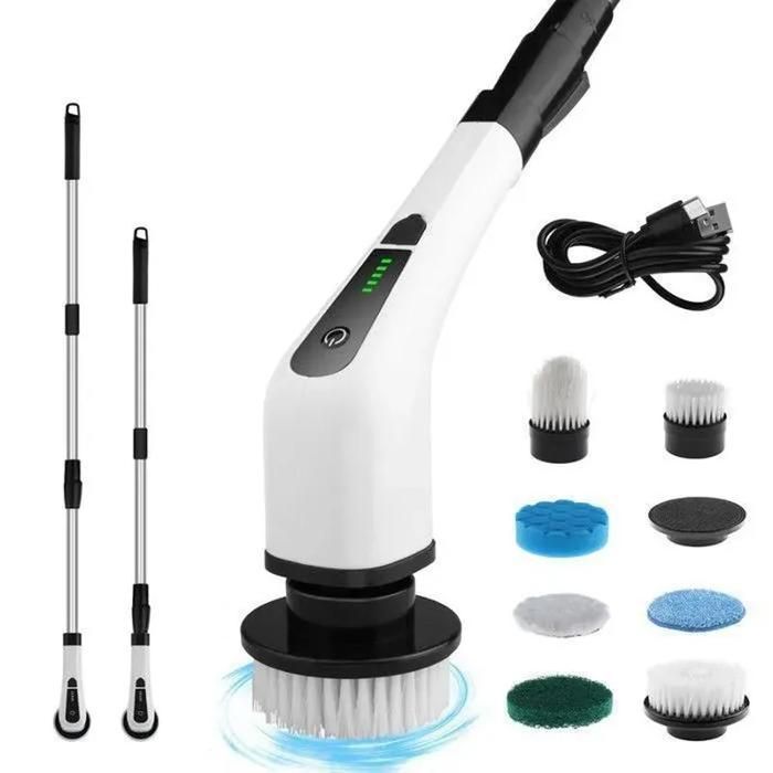 Brosse Nettoyage Electrique 8 en 1Brosse Rotative Électrique3 Vitesse avec Bras dextension pour Cuisine Voiture Mur Sol