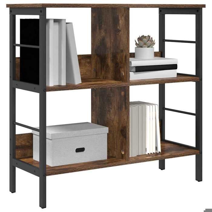 Meuble Étagère - Marron - Étagère de rangement - Chêne fumé 82x32x79 cm Bois dingénierie B5286