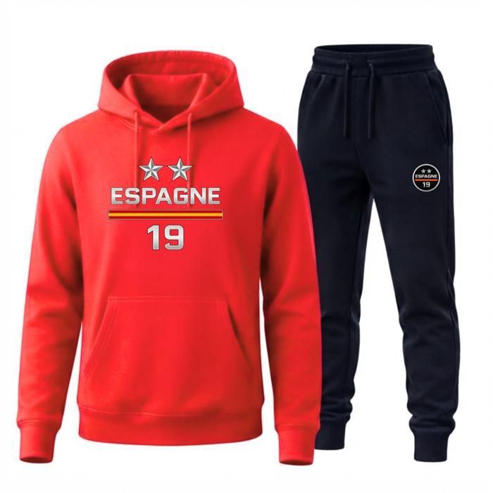 Jogging Homme Football Style Espagne – 2 Étoiles – N°19 – - Rouge