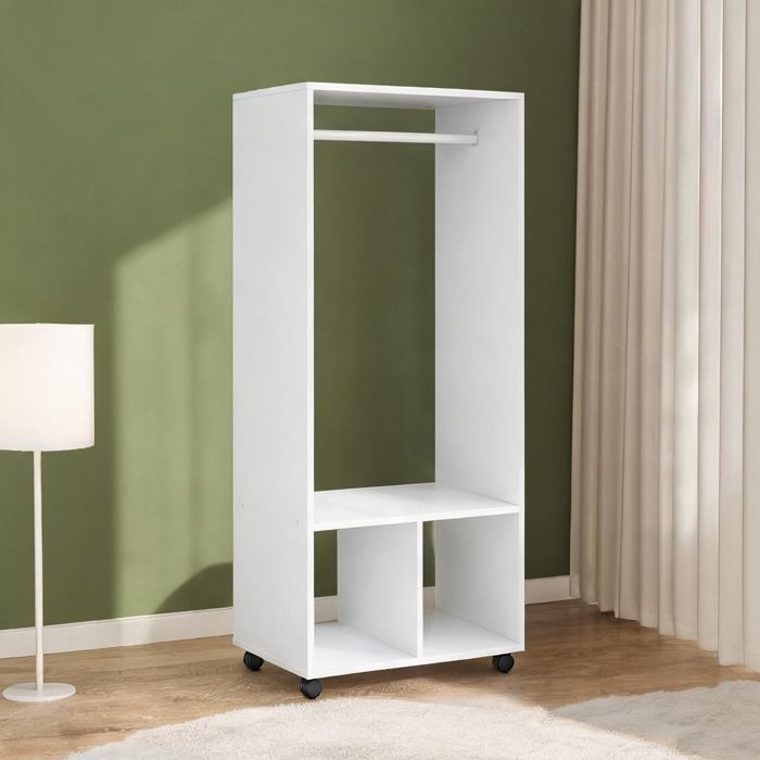 Portant penderie avec niches et étagère sur roulettes panneaux de particules E1 - Blanc Panneaux de particules classe E1 60 x 40