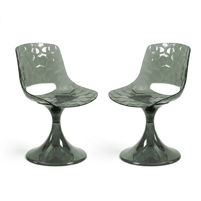 Lot de 2 chaises en polycarbonate transparent avec pied central design moderne pour cuisine salle à manger – Klea/Vert