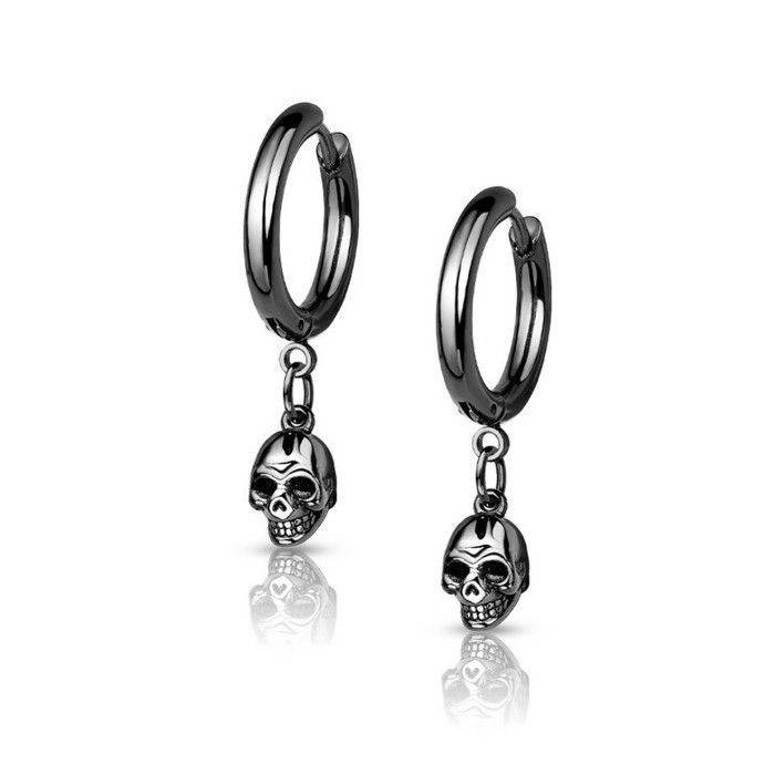 Boucles dOreilles Créoles Pour Homme et Femme en Acier Noir - Avec Pendentif