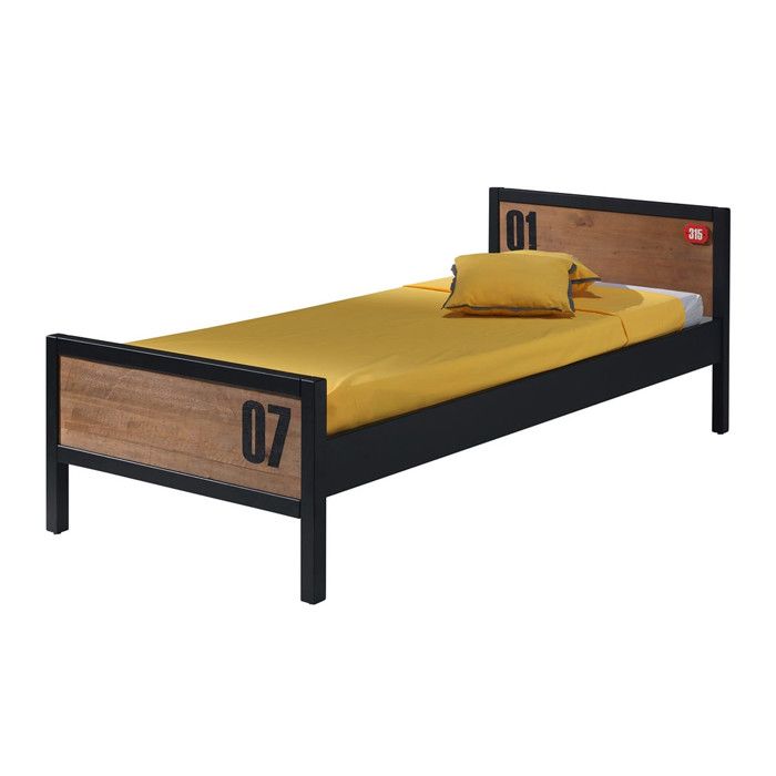 TCHAD - Lit 90x200cm en Pin Massif avec Motifs TCHAD - Lit 90x200cm en Pin Massif avec Motifs