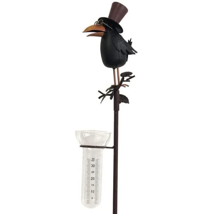 Pluviomètre Décoratif Corbeaux L'Héritier Du Temps - Tuteur Plante Fer Patiné Et Verre 12x30x140 Cm