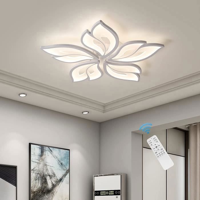 Ganeed PlafonnierPlafonnier LED moderne à intensité variable télécommandeacryliqueforme de feuilleBlancpour salon60WDia