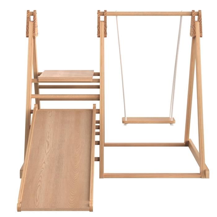 Aire de jeux en bois 3 en 1 pour enfants - Avec toboggan, balançoire, échelle - Pour extérieur/intérieur - En pin massif