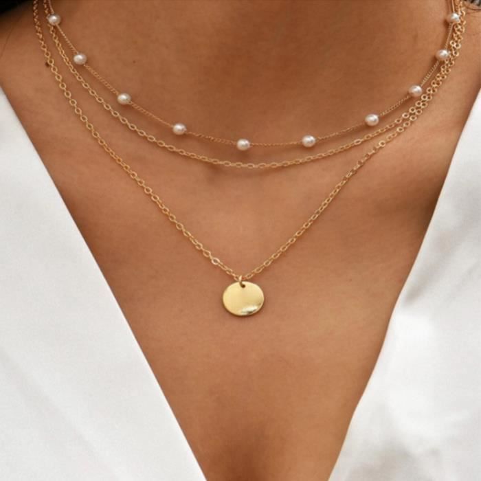 Colliers Ras de Cou Femme Perles de Nacre et Pendentif Cercle Or • Bijou de Mode • Ras de Cou Élégant • Cadeau pour Elle • Cadeau