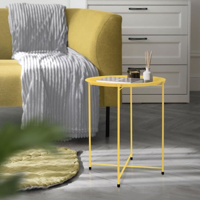 ml-design table d'appoint ronde ø 43 cm x h 52 cm, en métal revêtu par poudre, jaune, bout de canapé, table basse auxiliaire de