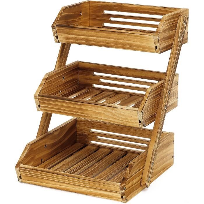 Creative Home Corbeille à Fruits En Bois à Deux Étages | 36 X 28 X 30