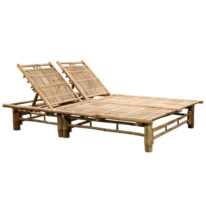 transat chaise longue bain de soleil lit de jardin terrasse meuble d exterieur pour 2 personnes bambou