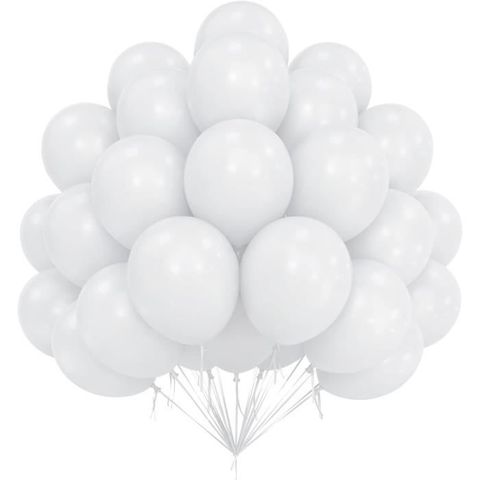 Ballons Blancs, 50 Pcs 10 Pouces Ballons En Latex Avec Ruban De 20M, Ballons Mats, Ballons De