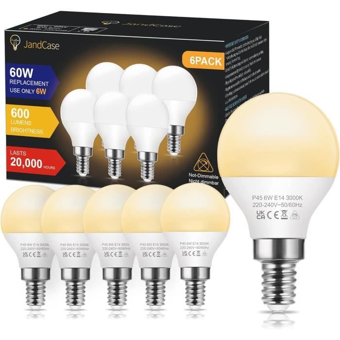 Ampoules LED E14 G45P45, 6W ampoule économique, équivalent Ampoule