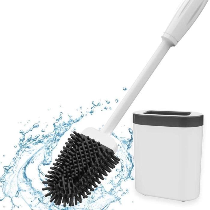 Brosses de Toilette, Brosse WC en Silicone Balai WC avec Porte-Balai mural  à Séchage Rapide , Brosse de Nettoyage--Gris