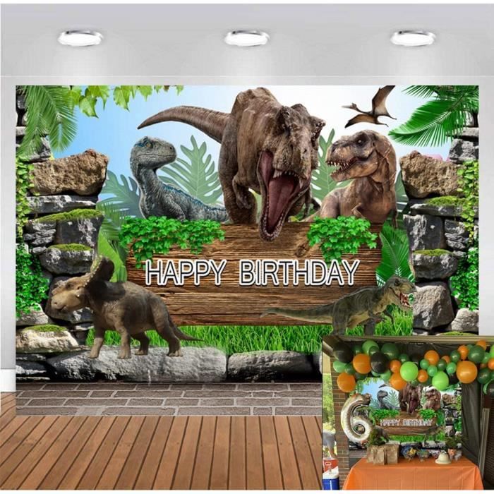 Toile De Fond Dinosaures 180x200 Cm - Décoration Fête D'anniversaire, Photo, Thème Safari Jungle