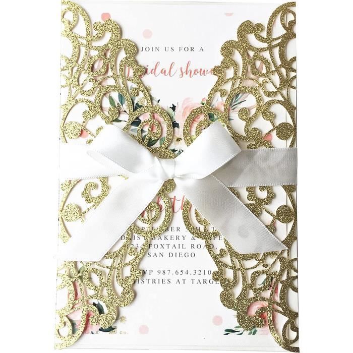 20 Cartes Invitations Mariage Découpées Laser - Blanc Glacier - Avec Enveloppe Et Feuille Intérieure Vierge