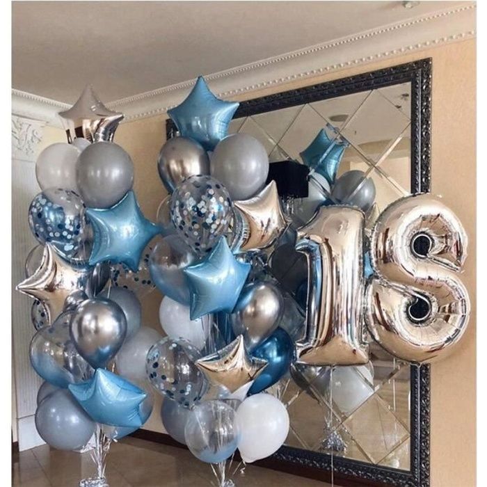 16 pièces-ensemble 18 ans garçon fille anniversaire décoration 30 pouces  numéro ballon bleu argent ballons étoiles [1452F2A] - Cdiscount Maison