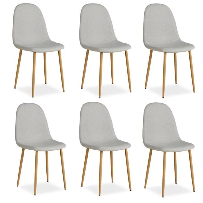 chaise salle à manger lot de 6 - gris - homestyle4u - contemporain - métal - tissu