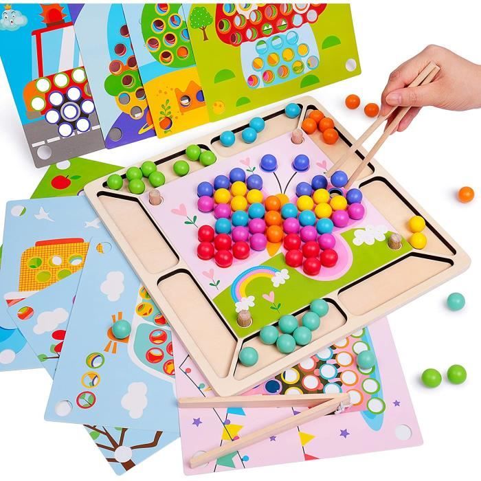 Jouet Montessori en Bois Éducatif, Jeux de Plateau Jeu de Clips de