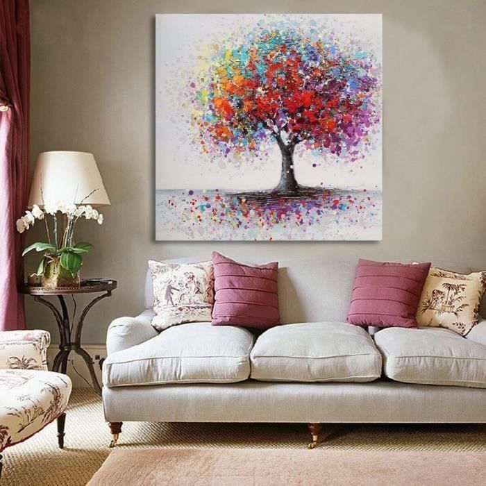 Tableau Peinture A Huile Toile Colore Arbre Cadre Abstrait Et Cadre Art Mural Salon Decor Achat Vente Tableau Toile Cdiscount