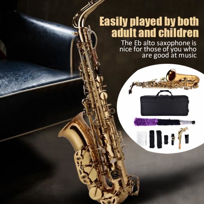 Saxophone Saxophone Alto Mib avec étui de rangement Accessoires d'embouchure Doré