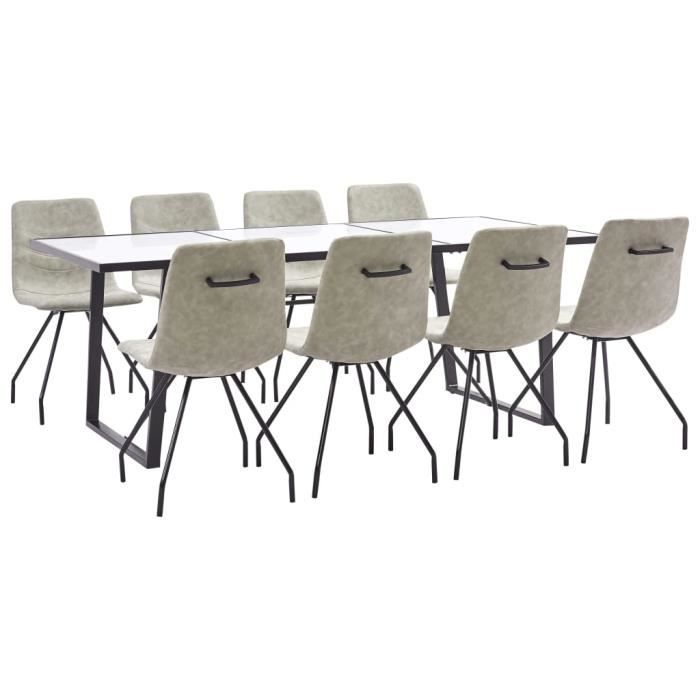 market® ensemble table à manger 8 personnes + 8 chaises - mode - salle à manger complet - gris similicuir 21350
