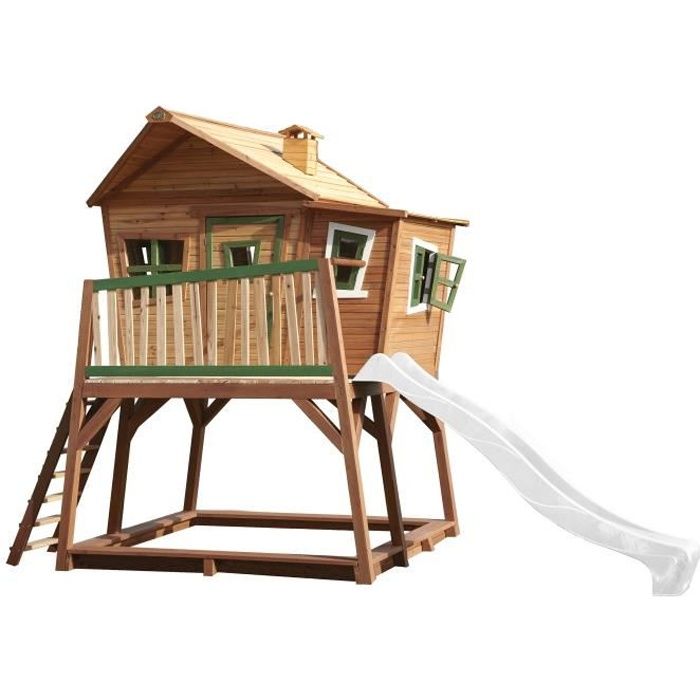 Axi - Max Maison Enfant avec Bac à Sable & Toboggan Blanc | Aire de Jeux pour l'extérieur en marron & vert | Maisonnette