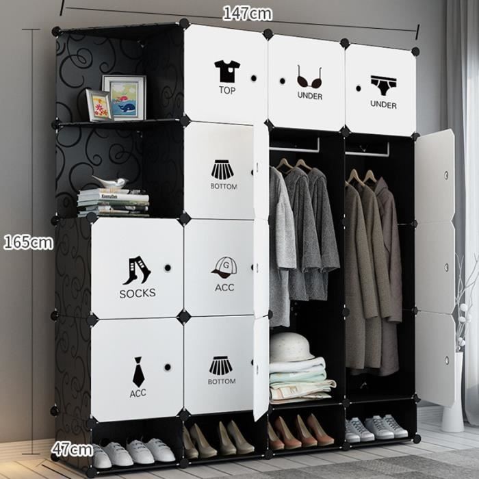 Armoire de Vêtement de Rangement Plastique Garderobe Simple 14 Casiers