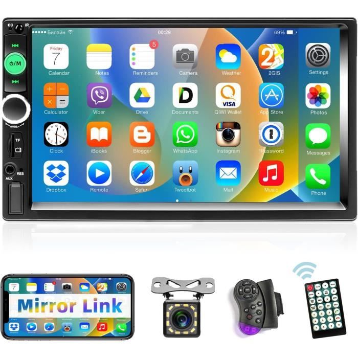 CAMECHO Autoradio 2 Din 7 Pouces Écran Tactile - Bluetooth, Mirror Link, Caméra Arrière