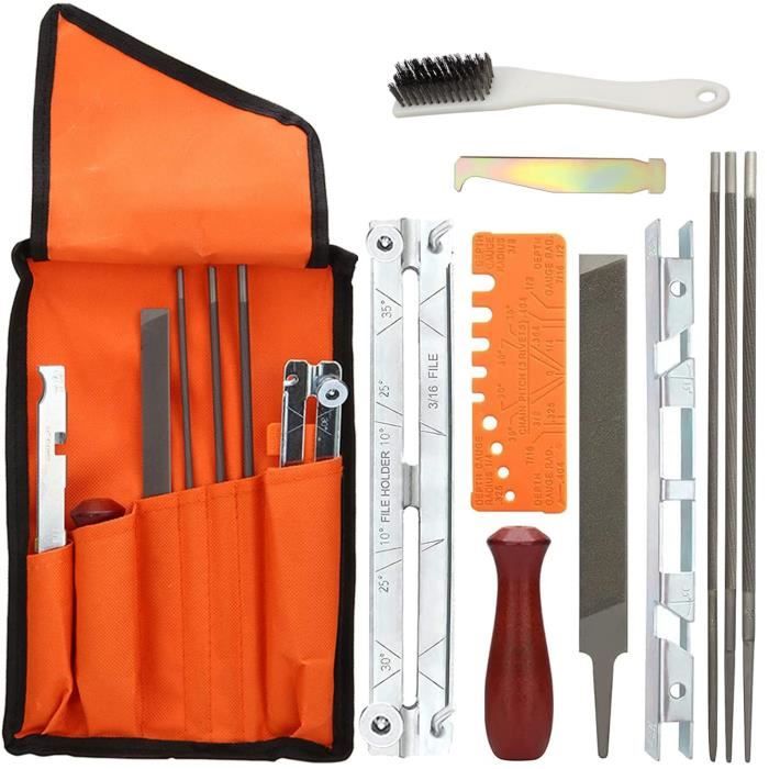 Kit Affûtage Chaîne Tronçonneuse 10 Pièces | Limes Rondes 4mm, 4.8mm, 5.5mm | Guide Et Accessoires | Portable Avec Pochette