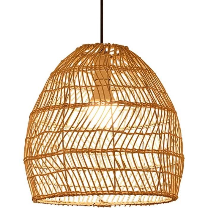 Lustre En Rotin Suspension - Abat-jour Tissé Main Style Boho - Luminaire Vintage Pour Cuisine Salon