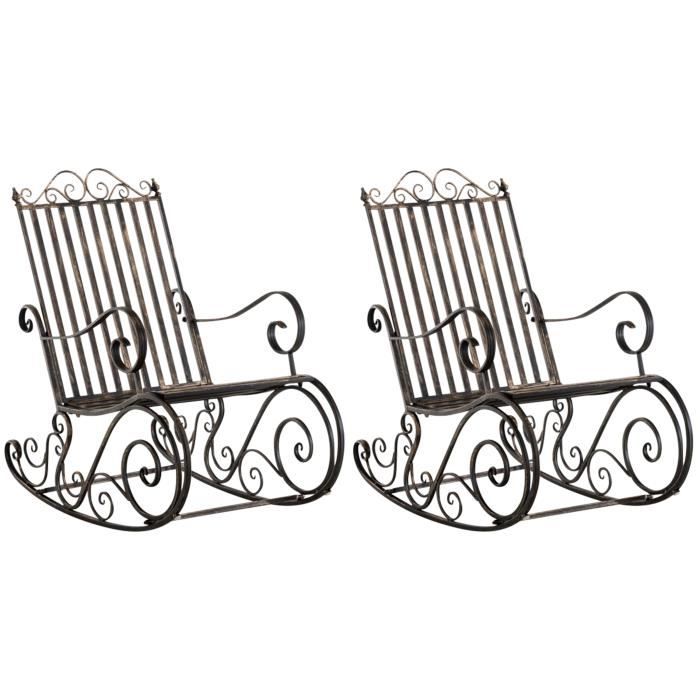CLP Lot de 2 Fauteuils à bascule dextérieur Smilla en fer forgé - Couleur:bronze