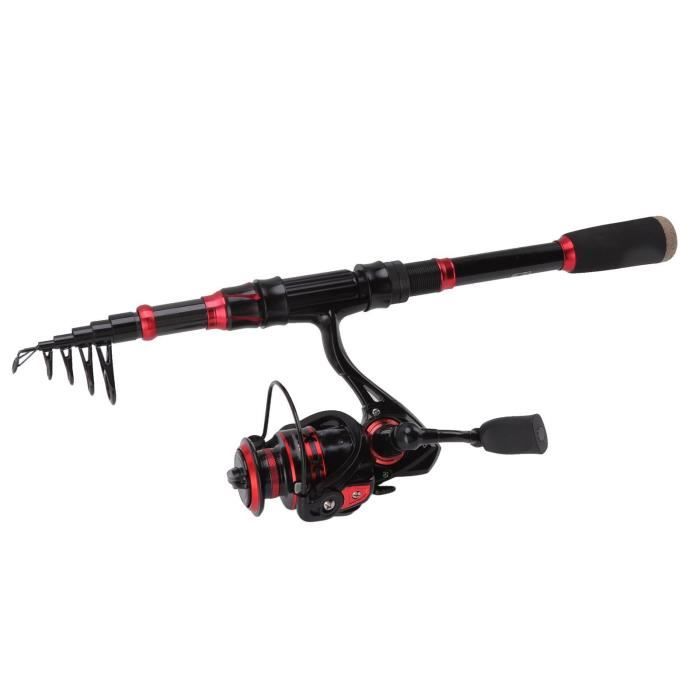 Canne à Pêche et Moulinet Combo Canne à Pêche Télescopique en Fibre de Carbone avec Moulinet Combo Sac de Transport Étui Eau Salée Eau Douce Voyage Leurres de Pêche Jig Hameçons Kit