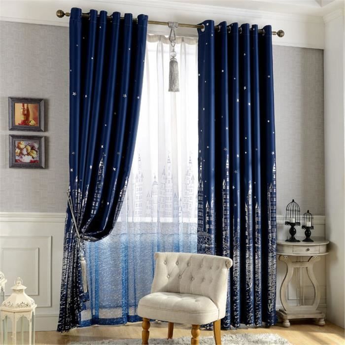 Rideaux Enfants Bleus Et Noirs Motif Nid D'abeille - Lot De 2 Panneaux (167 X 228 Cm Chacun) - Tissu Polyester, œillets 4,6 Cm - Pour Chambre, Salon