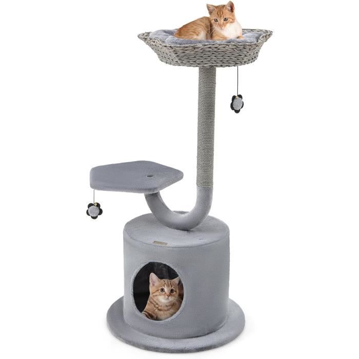 Meilleurs prix pour GOPLUS Arbre à Chat 106cm à 3 Niveaux, lanche à Gratter en Sisal, en Forme de Fleur, Condo Privé, 2 Balles Suspendues, Gris