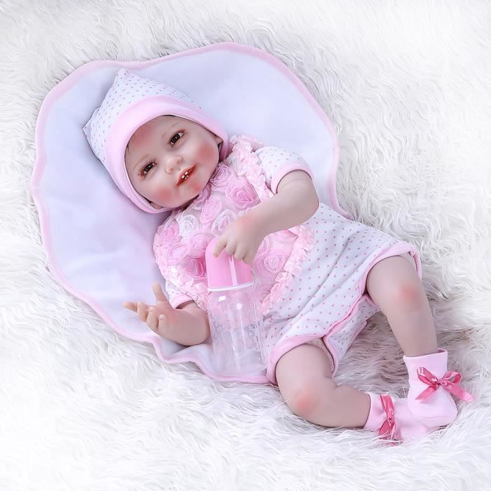 55cm 0 3month Reel Bebe Taille Sourire Bebe Avec Des Dents Realitic Reborn Bebe Poupee Realiste Doux Au Toucher Pondere Corps Poupee Cdiscount Jeux Jouets